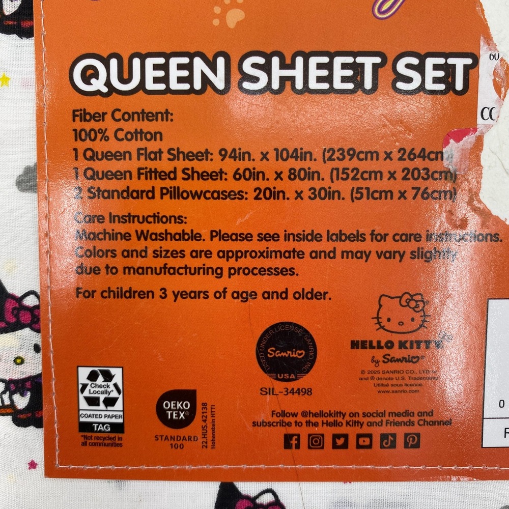 Hello Kitty Sheet Set QUEEN White Halloween Witch Cotton Sanrio Spooky Pumpkin - Picture 7 of 11